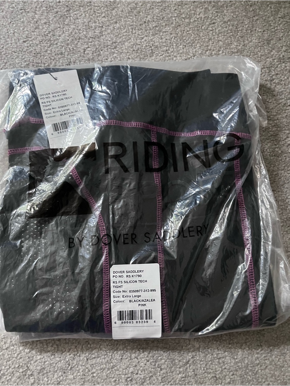 Dover Saddlery Riding Tights in Black with Azalea Pink Stitching